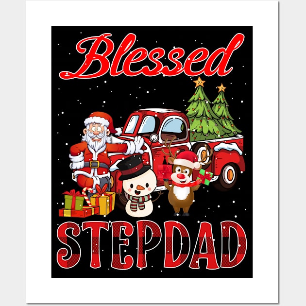 Blessed Stepdad Red Plaid Christmas Wall Art by intelus